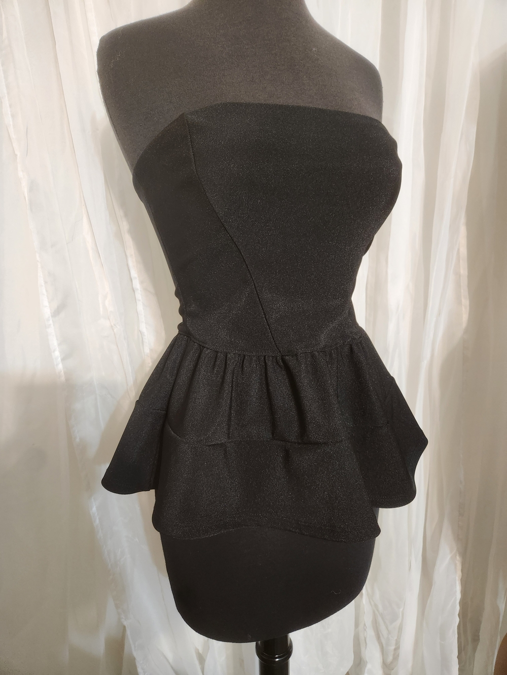 Ardene Strapless Black Peplum Cocktail Blouse Sz S
